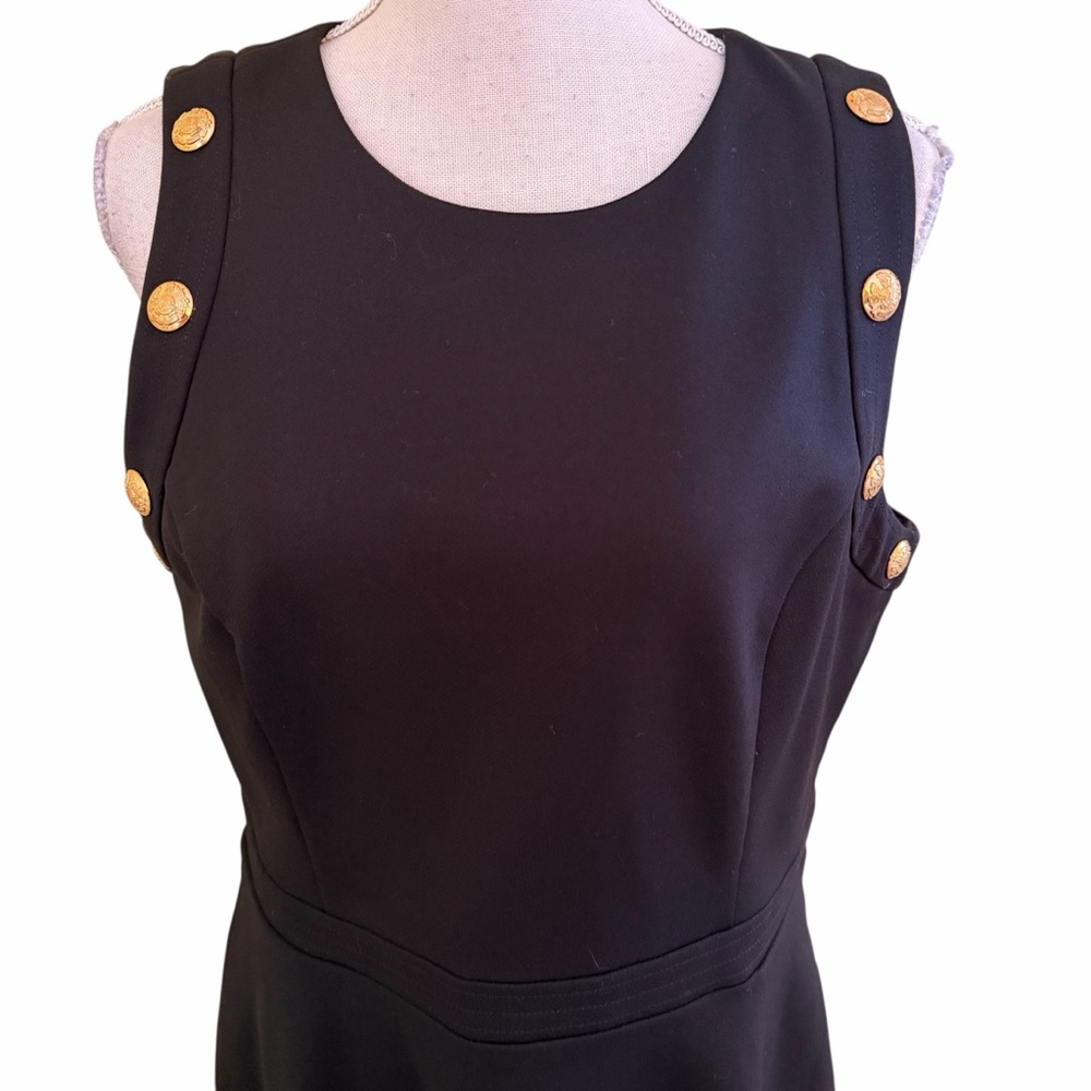 White House Black Market Black Ponte Sleeveless Aline Dress /Gold Button Trim - Picture 3 of 11